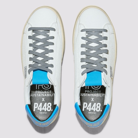 P448 Shoes - P448 Men's Sneakers in White with Blue Highlights